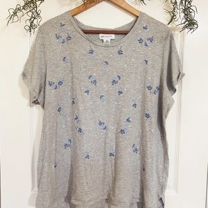 Embroidered Gray Casual Tee